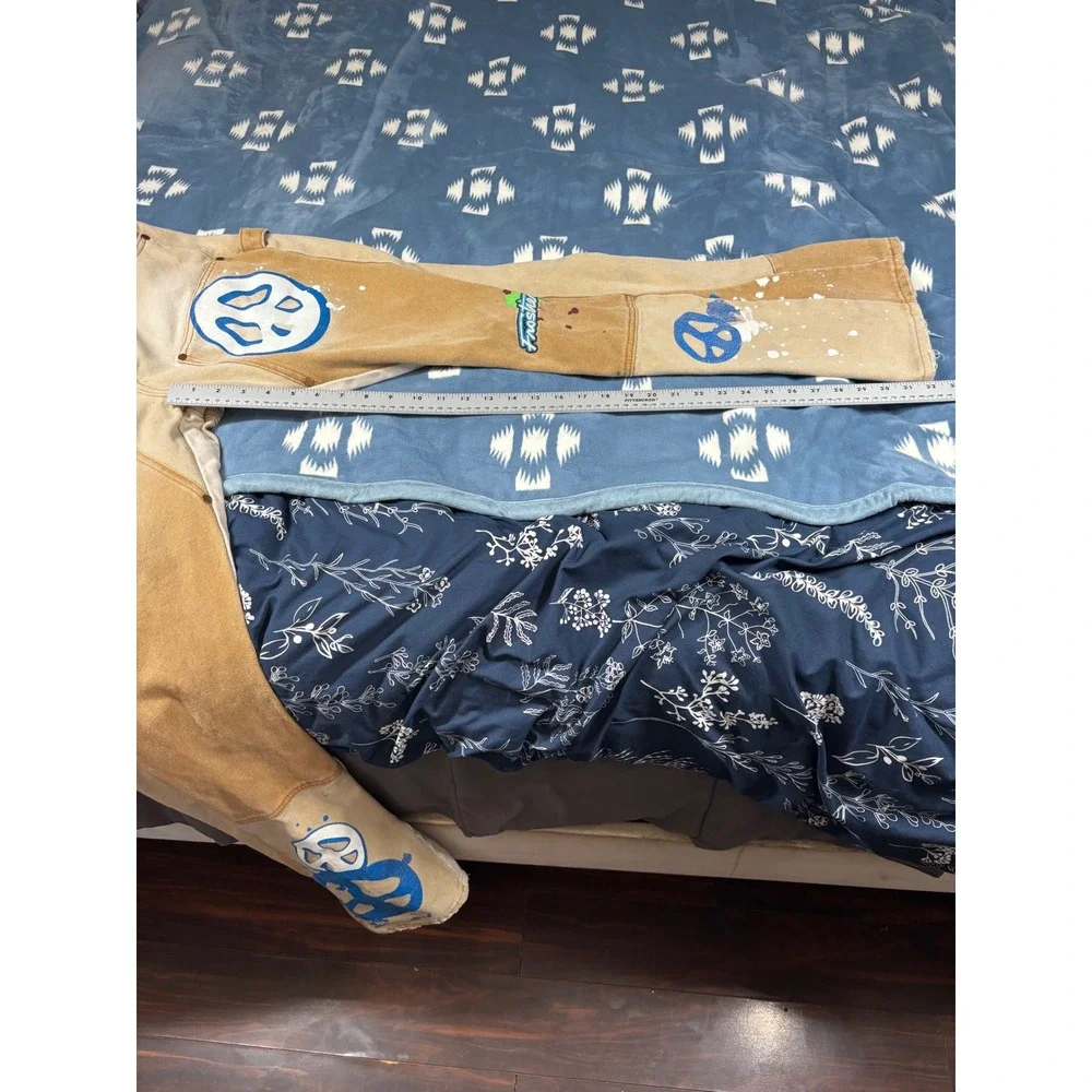 Polar Frostiez Tan Canvas Peace Sign Paint Splatter Double Knee Pants Size 32